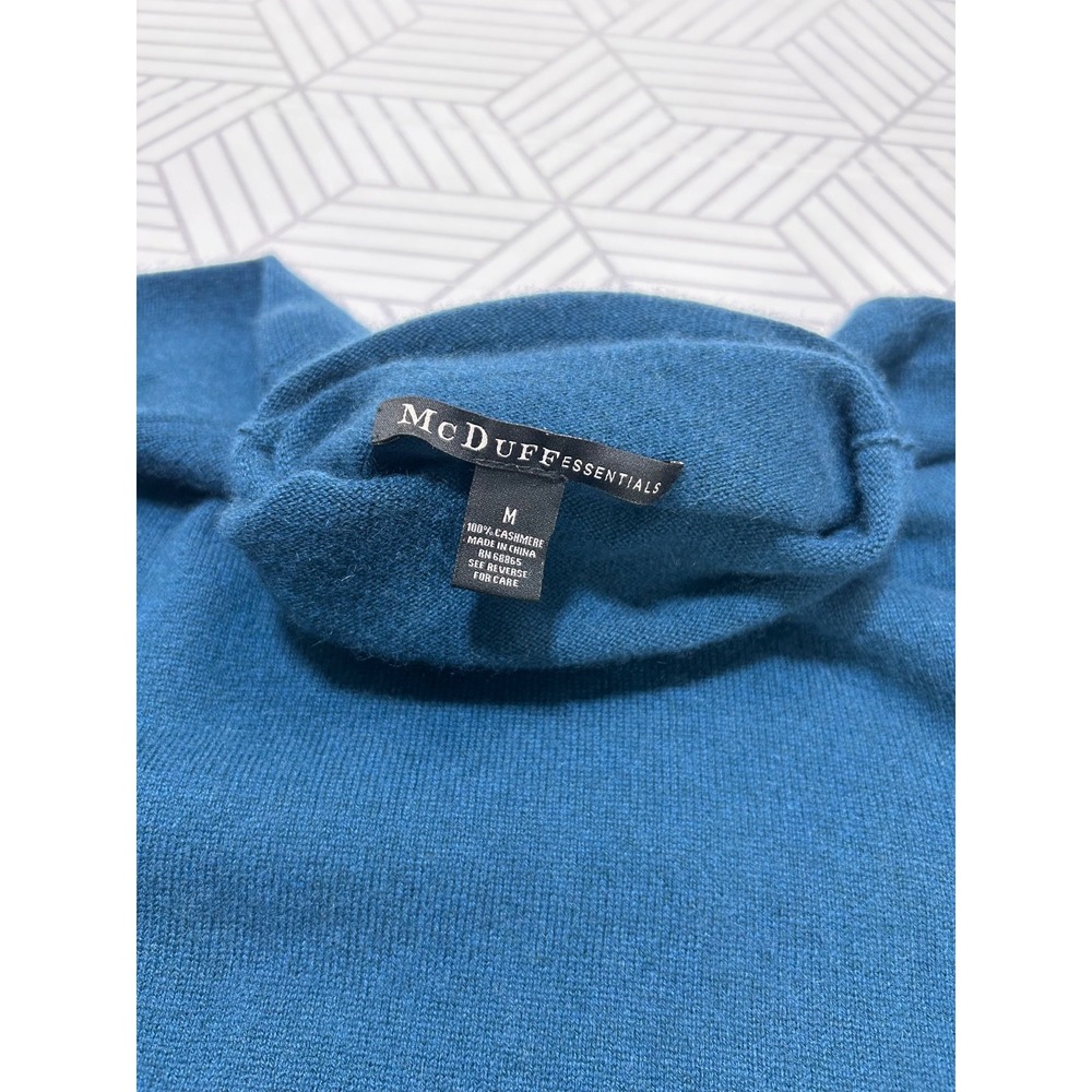 McDuff 100% Cashmere Teal Mock Neck Women's size M Pullover Sweater a5 - Picture 3 of 7